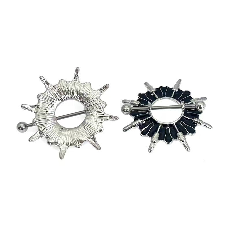 Front and back view of alternative nipple jewelry showing construction