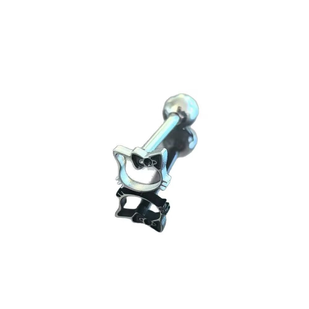 Cute black bow kitty outline tongue ring product close-up
