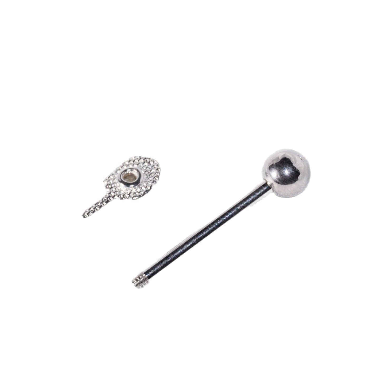 Side view of middle finger barbell piercing jewelry placed horizontally.