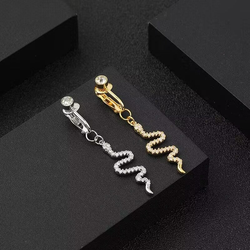 Gold and silver snake dangle fake belly button rings non pierced body jewelry collection