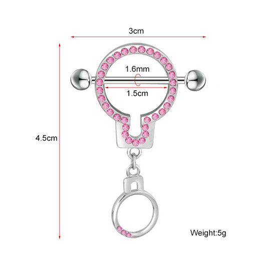 14g/20mm Internally Threaded F136 Titanium Straight Barbell Sparkling Pink Handcuff Nipple Shield – Dangle Cuff Nipple Piercing Jewelry for Women