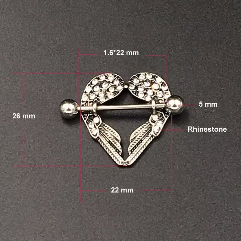 Detailed size chart for heart nipple shield showing 1.6mm gauge, 22mm width, and 26mm height.