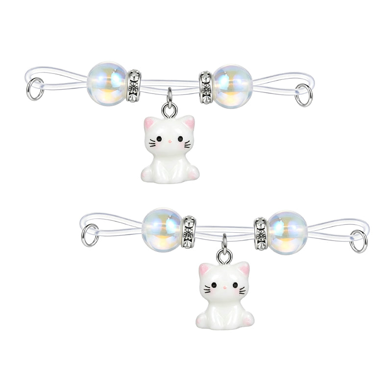 Pair of adjustable non-pierced fake nipple rings featuring white kitten charms