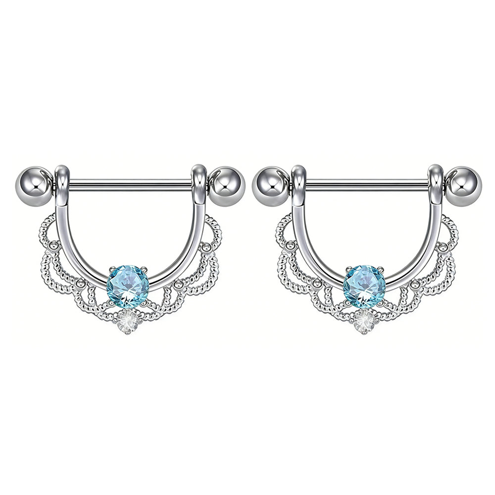 Matching pair of light blue crystal nipple shield jewelry.