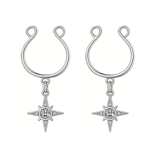 A pair of sparkling celestial theme fake nipple rings for women.