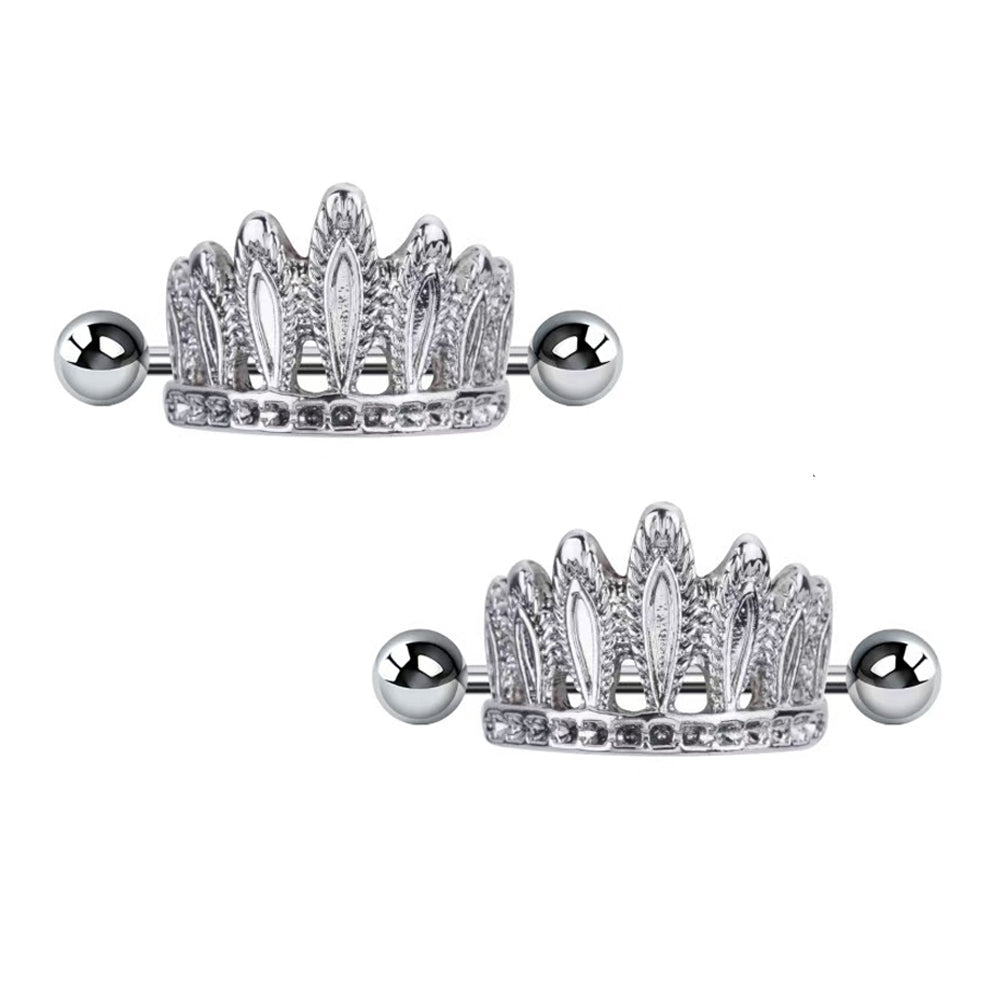A pair of regal crown-shaped nipple piercing jewelry for alternative fashion.