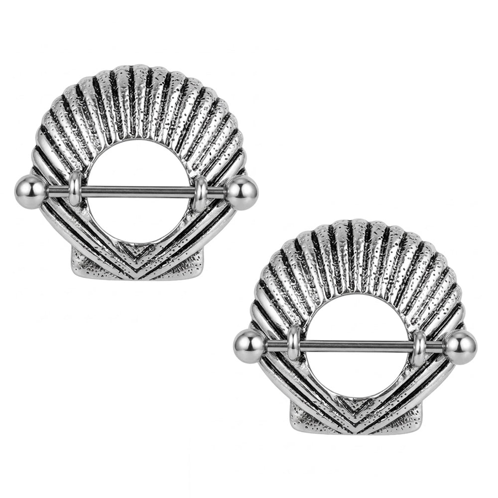 A pair of ocean-inspired seashell nipple rings for women body piercing accessories.