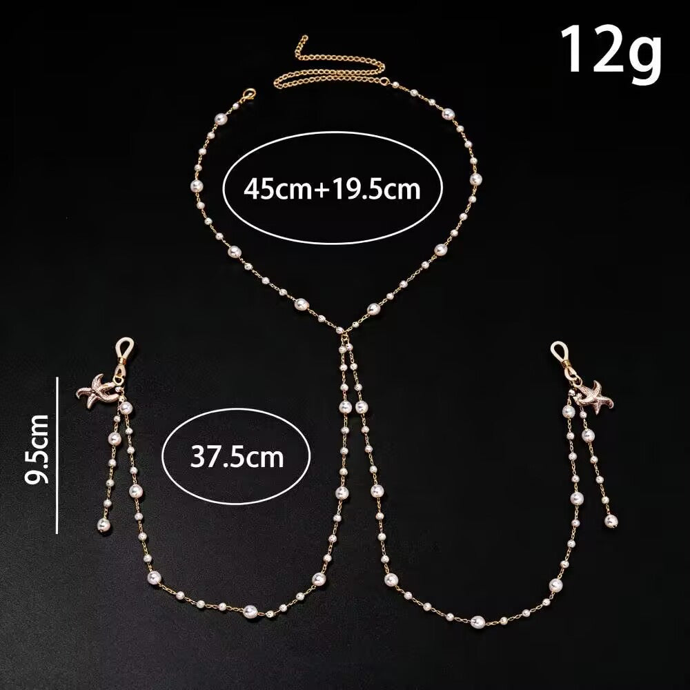Size dimension diagram for 12g non-pierced starfish nipple chain showing 45cm neck chain and 37.5cm drop