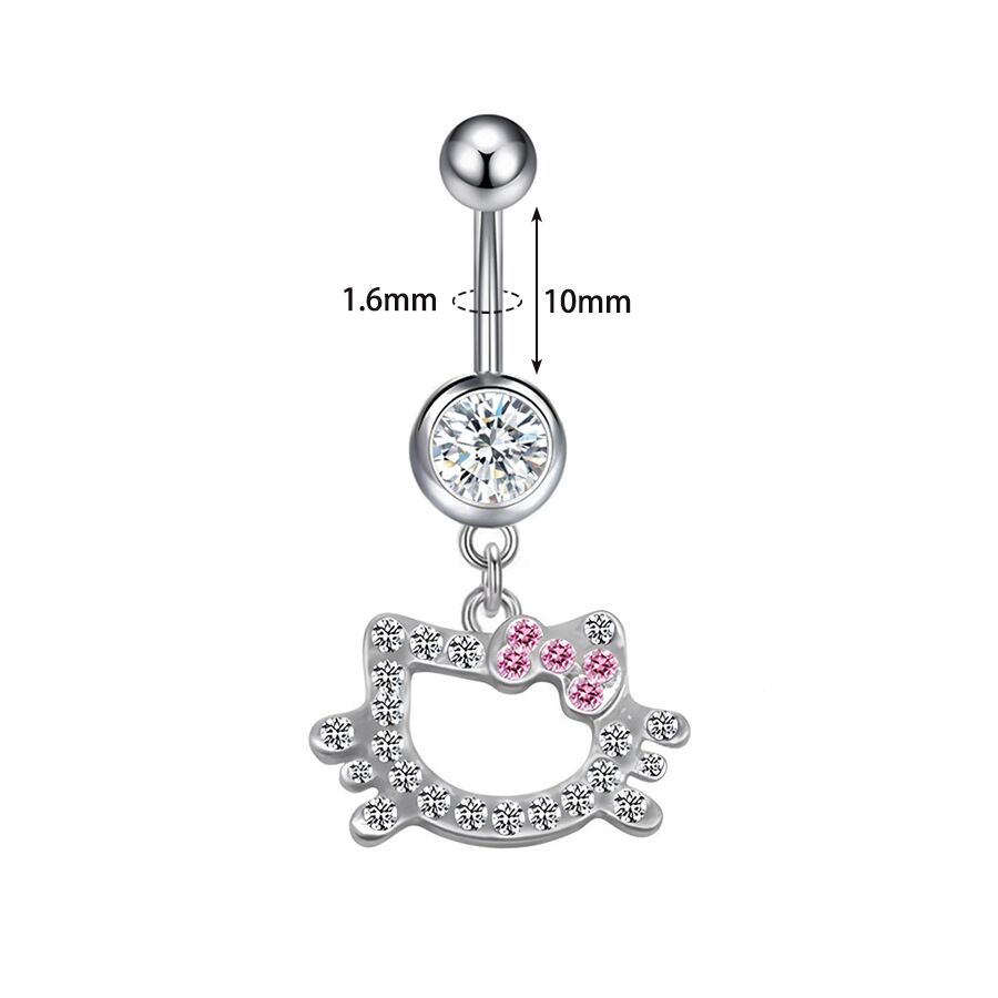 Size chart for curved barbell navel ring showing 1.6mm thickness 14 gauge and 10mm bar length with top ball visualization.