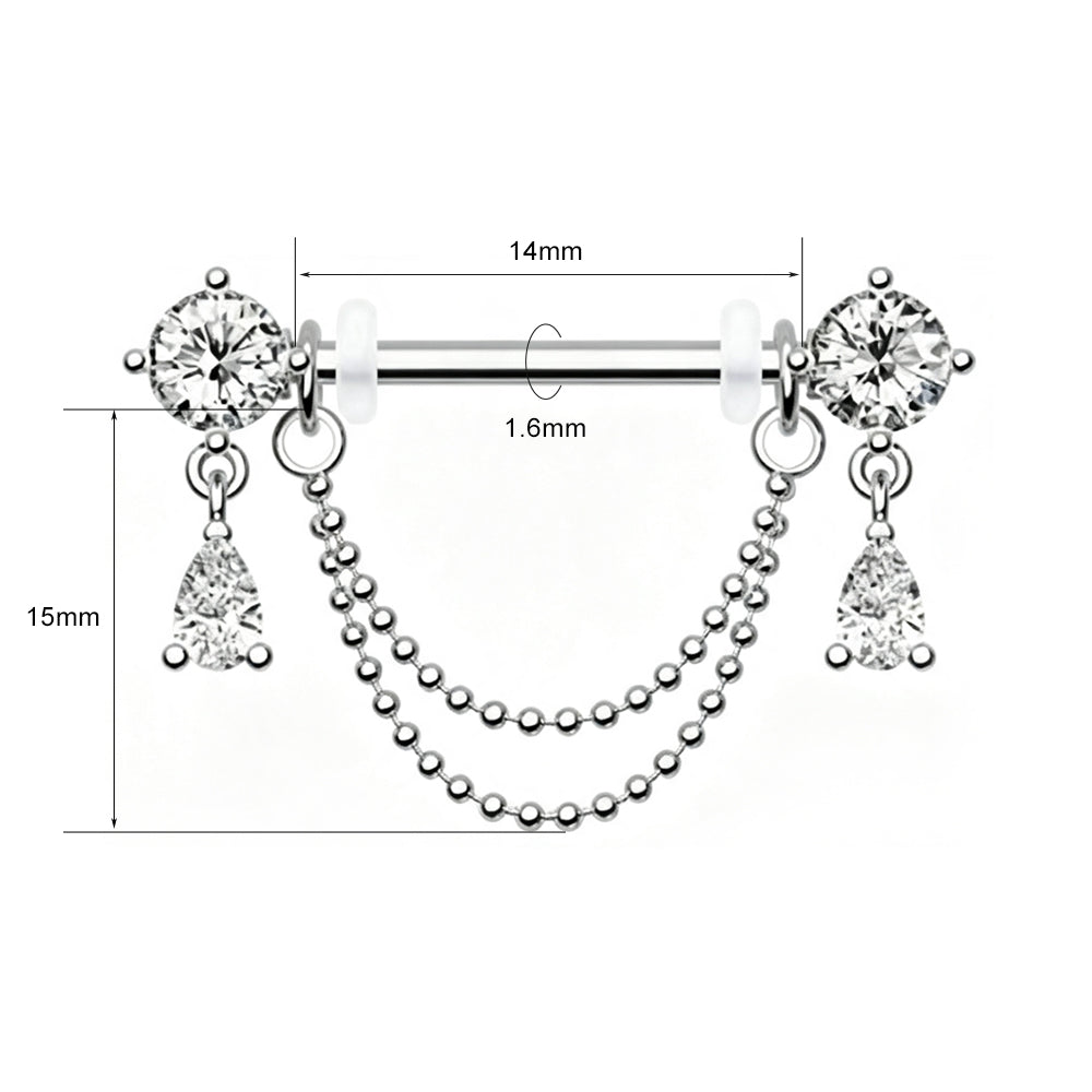 Detailed dimensionsDetailed dimensions chart showing 14G 1.6mm thickness, 14mm barbell length, and 15mm dangle lengthmm barbell length, and 15mm dangle length