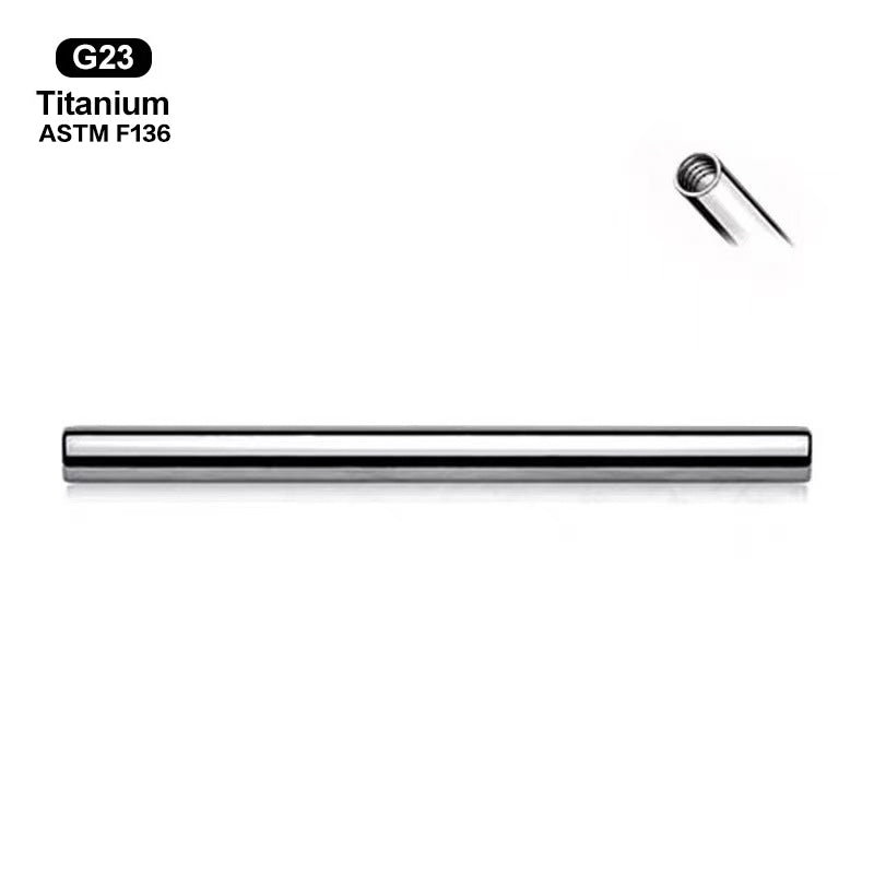 Technical view of a 14G internally threaded piercing bar post showing the hollow screw receiver.