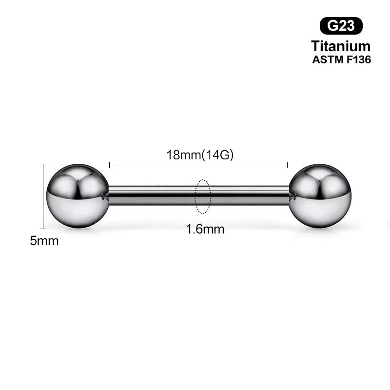 18mm length 14G straight barbell post dimensions for professional piercing use.