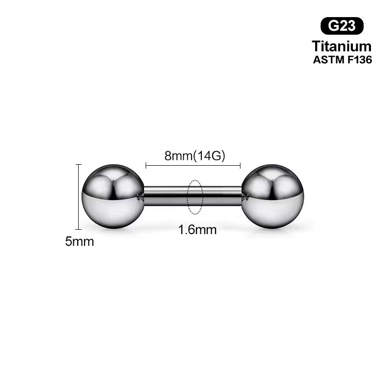 Detailed specifications for an 8mm length 14G straight barbell piercing jewelry.