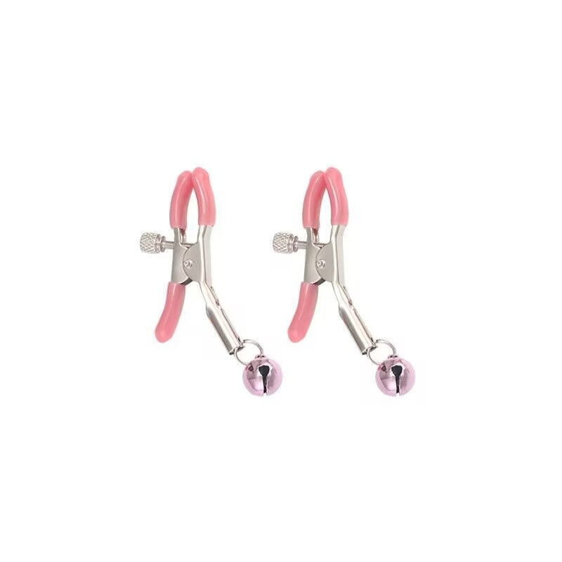 Precision adjustable body jewelry clamps with soft pink silicone tips and pink bells.