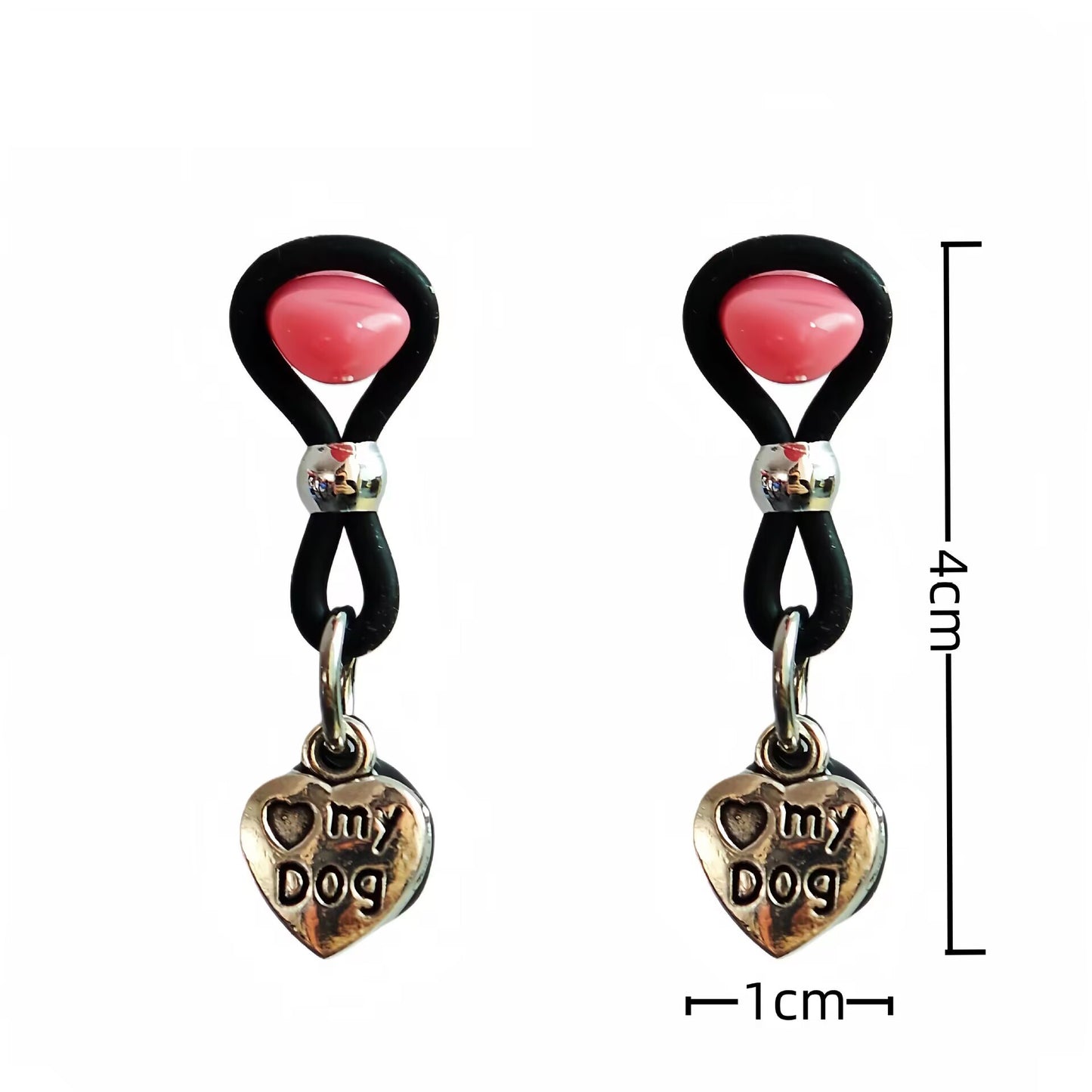 A pair of non-piercing nipple loops showing dimensions: 4cm height and 1cm width.
