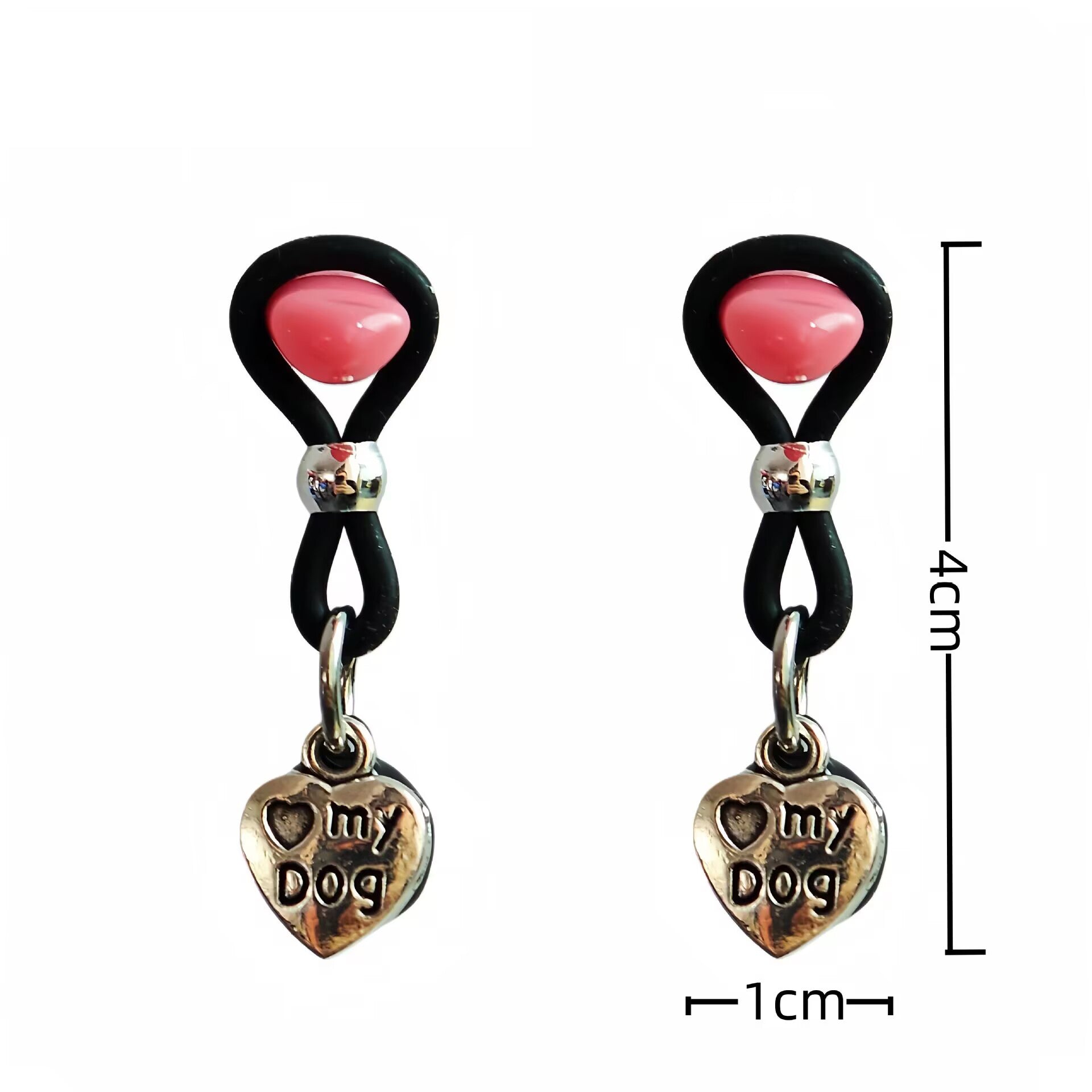 A pair of non-piercing nipple loops showing dimensions: 4cm height and 1cm width.