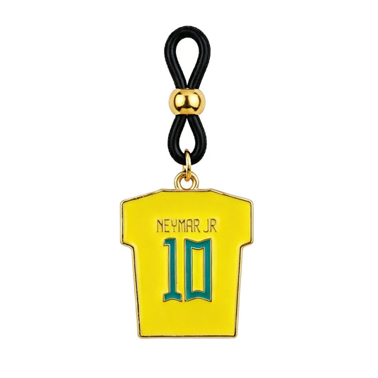A single non-pierced alternative body jewelry clamp featuring a bright yellow Brazil football jersey pendant with Neymar Jr 10 text on a pure white background.