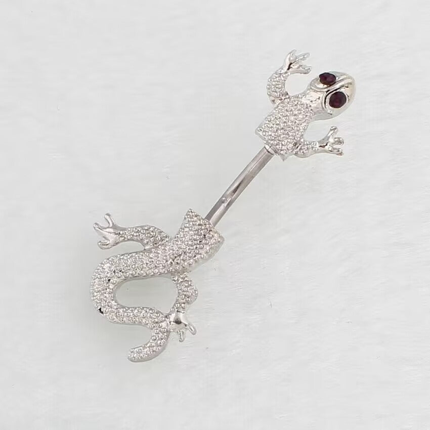 Amethyst purple gem eyes gecko belly barbell for navel piercings.