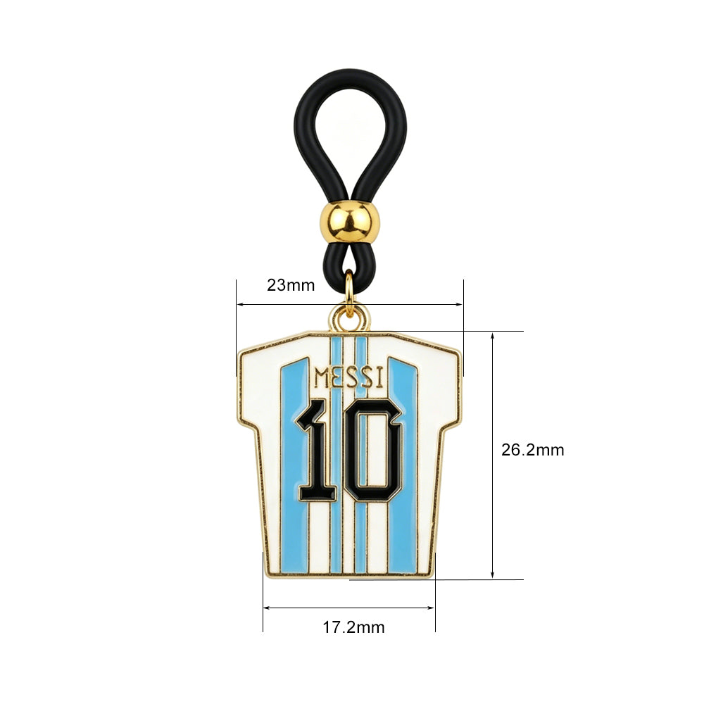 Product dimensions of Argentina 10 jersey non-pierced nipple ring from the pair set showing 23mm width and 26.2mm height Lionel Messi fan gift.