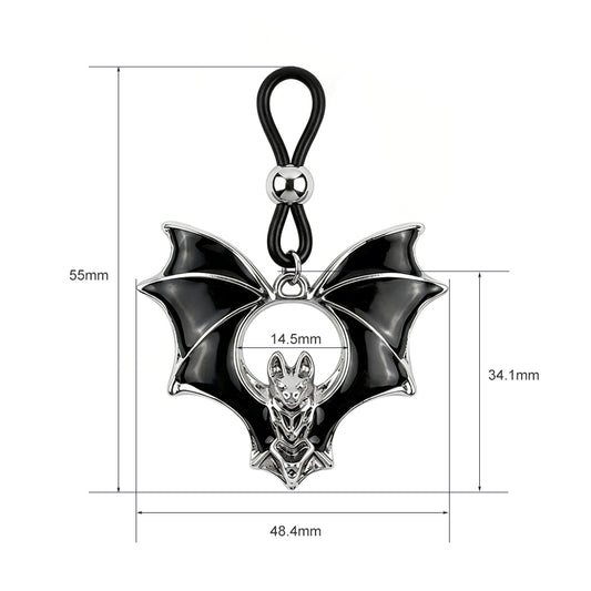 Detailed size chart showing dimensions of the bat wing nipple shield (55mm x 48.4mm).