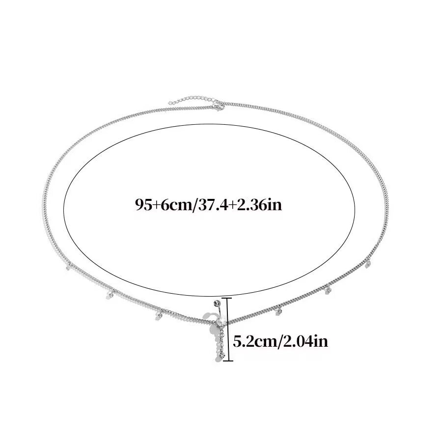 Size diagram for belly chain navel ring showing 95cm plus 6cm length and 5.2cm dangle charm.