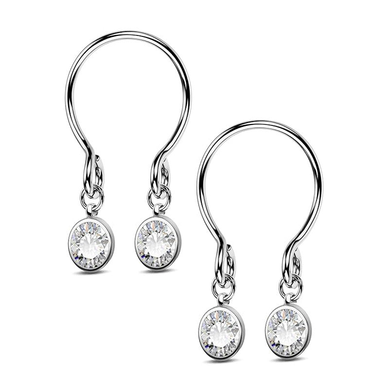 Classic U-shaped nipple rings with sleek bezel-set round brilliant zircons for a modern, clean jewelry style.
