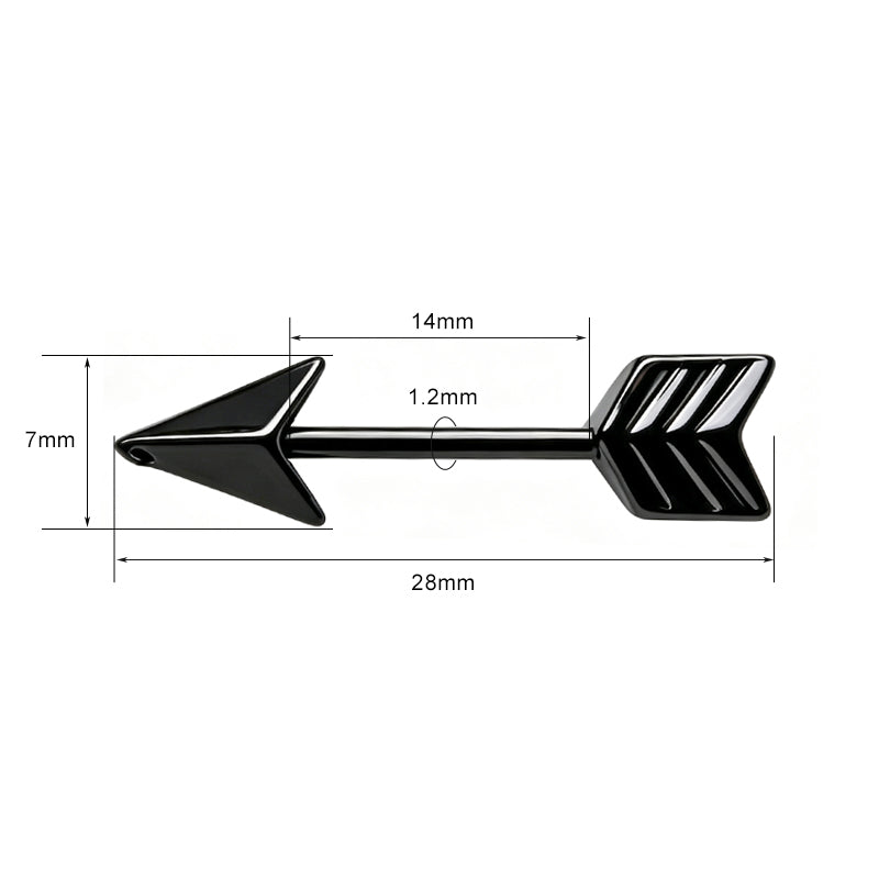 Sleek black arrow design nipple barbell jewelry specifications.
