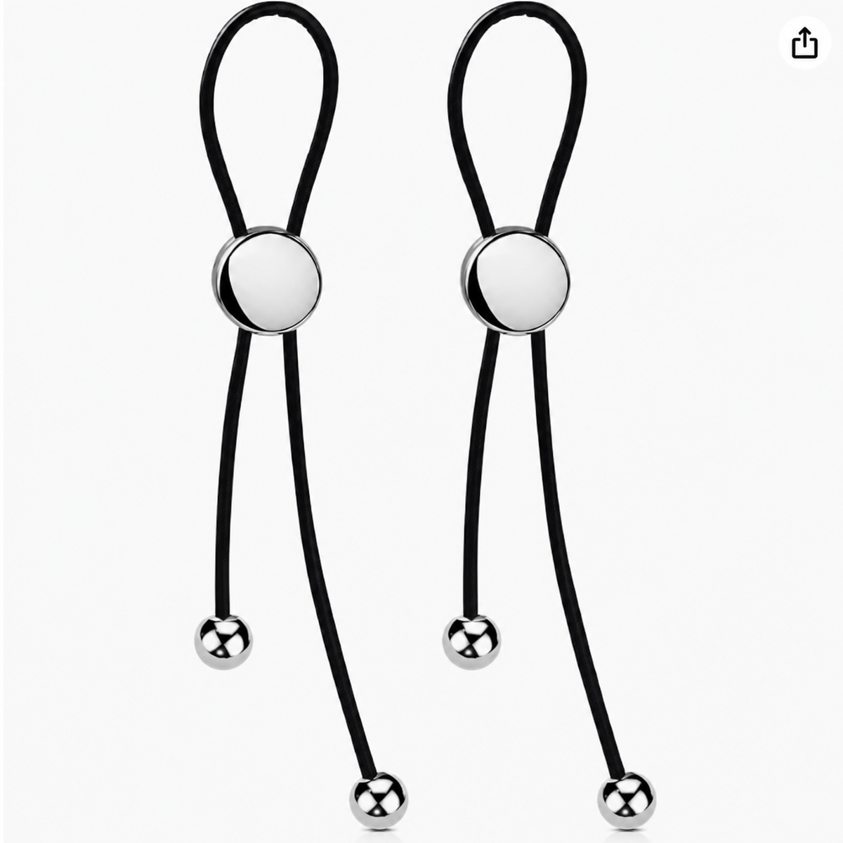 Pair of black non-piercing nipple clips with silver-tone round fronts and two smooth bead drops per clip.