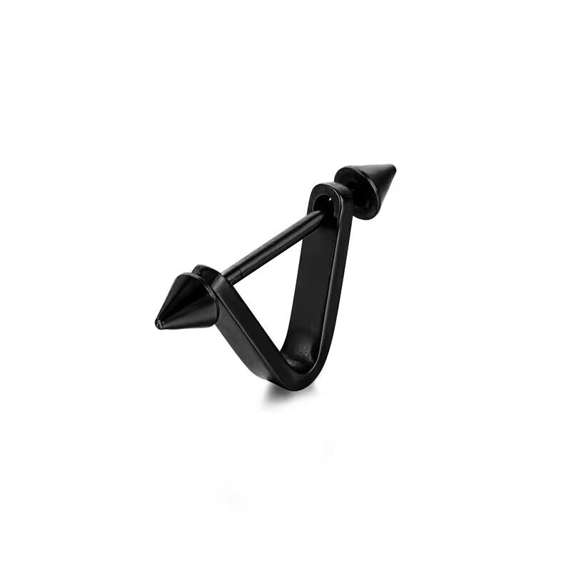 Sleek black V-bridge spike earring with dark gothic and industrial piercing aesthetic
