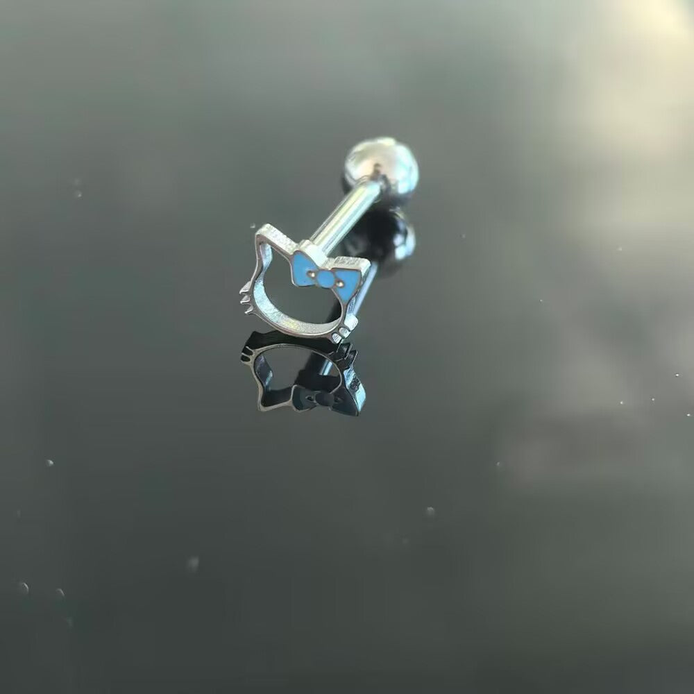 Sky blue bow kitty frame straight tongue piercing jewelry