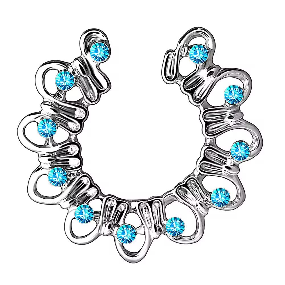 Single floral non-piercing nipple hoop with blue crystal accents.