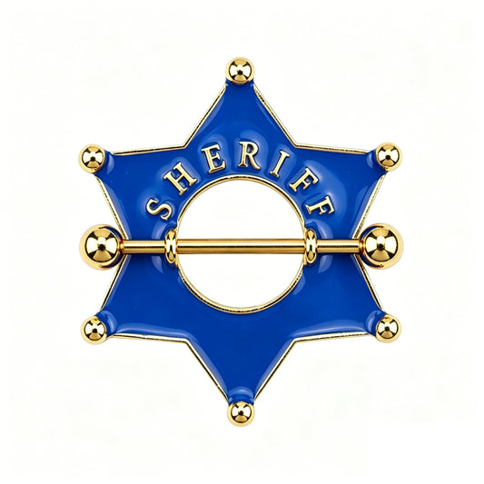 Blue enamel sheriff star nipple shield body jewelry