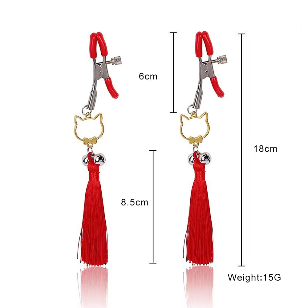 Product dimension chart showing the 18cm length and 15g weight of the tassel clamps.