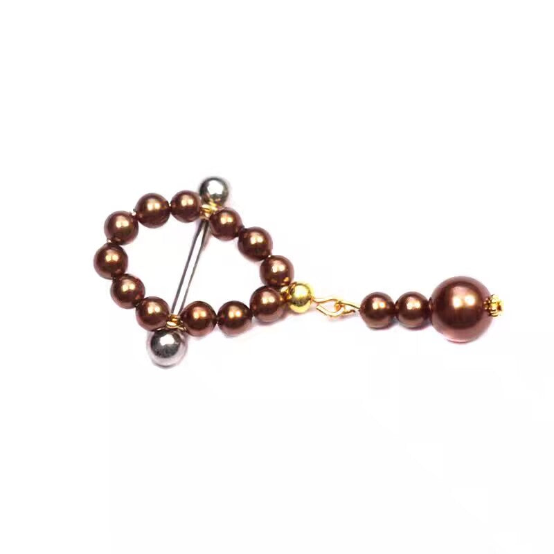 Single bronze brown pearl dangle nipple ring barbell with metallic end balls.