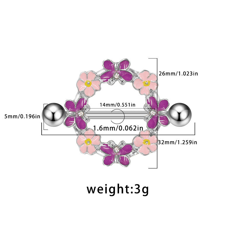 echnical dimension chart for butterfly nipple shield showing 14mm bar length, 1.6mm gauge (14G), and 3g weight