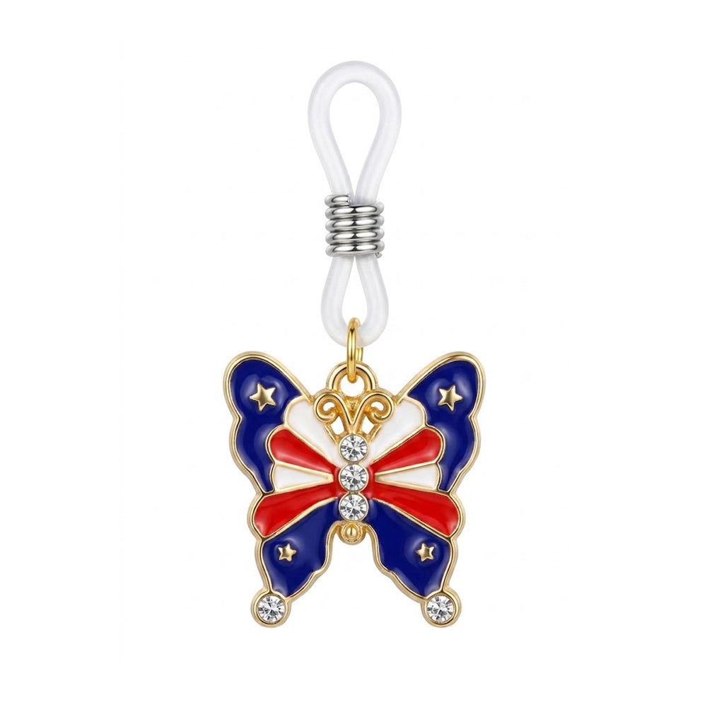 A single adjustable butterfly nipple clip with red, white, and blue enamel and crystal stars.
