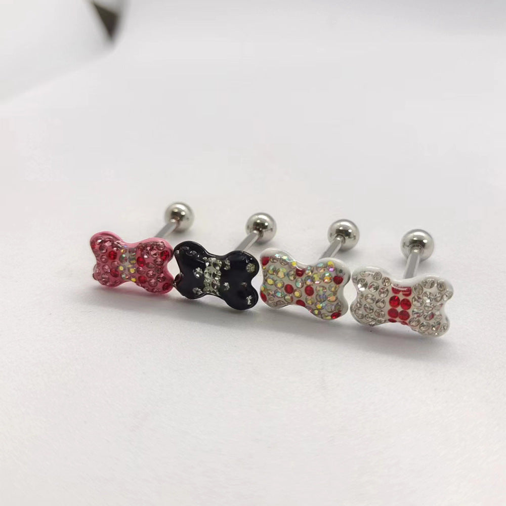Four butterfly tongue barbells displaying Rose Red, Black, AB White and White color choices with metal bars and ball ends.