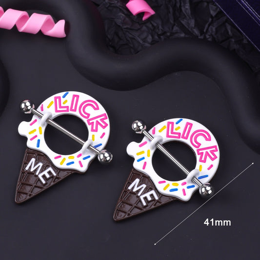 Playful ice cream themed nipple piercing jewelry with a waffle cone design.