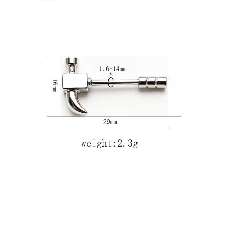 Unique claw hammer shape nipple barbell piercing jewelry 1.6x14mm dimensions.