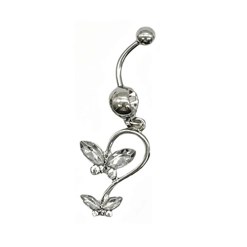 Elegant clear crystal butterfly dangle belly ring perfect for coquette aesthetic.