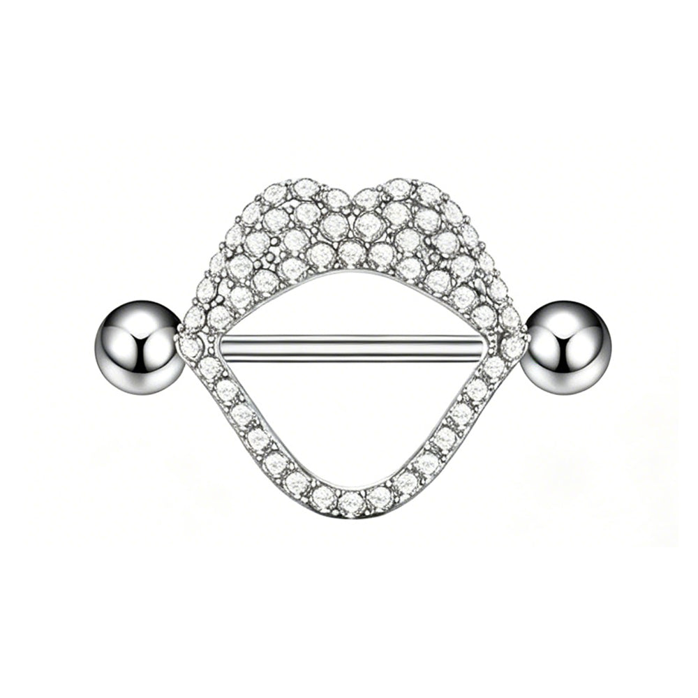 Classic clear white crystal pave lip nipple shield jewelry.