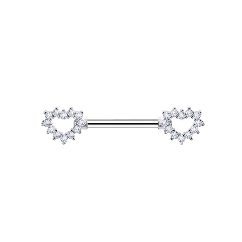 Sparkling clear crystal pave hollow heart nipple ring.