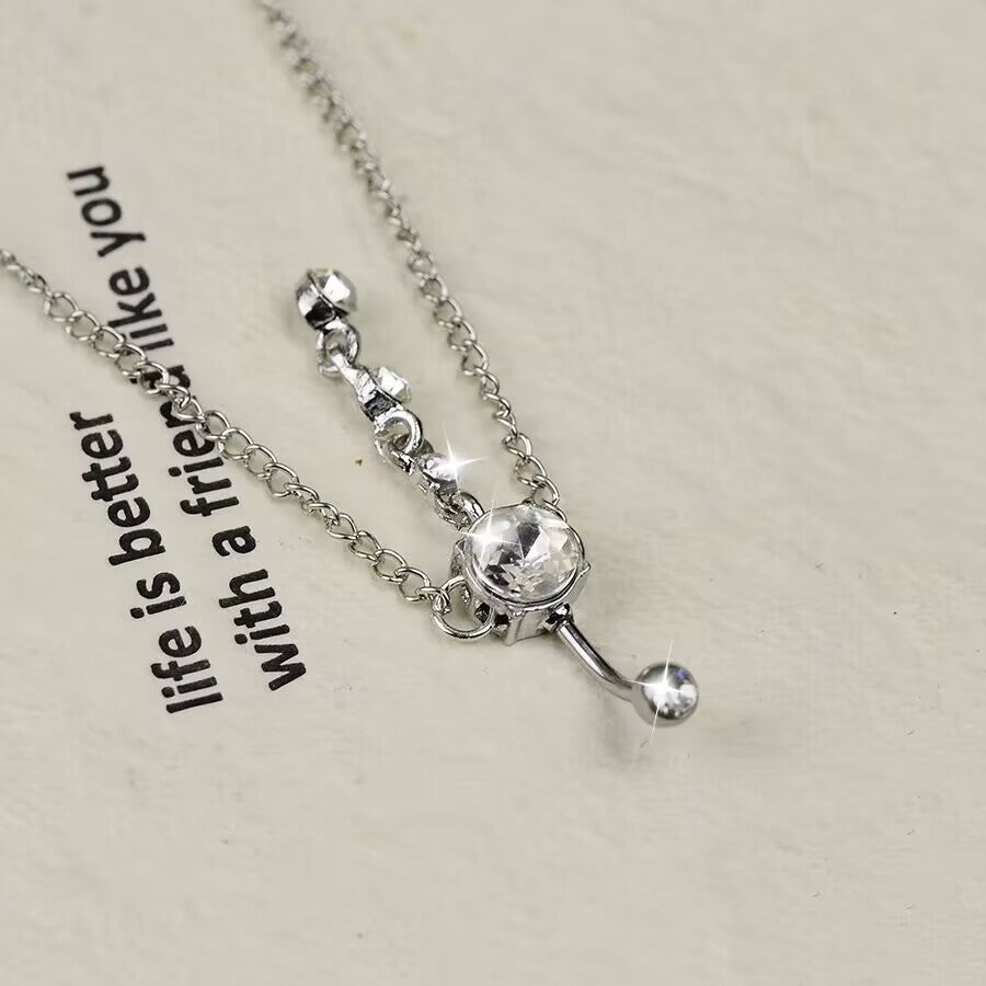 High quality curved barbell navel piercing jewelry with brilliant cubic zirconia pendant.