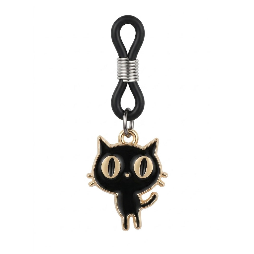 A single non-piercing nipple clamp featuring a cartoon black cat charm with large eyes and a gold-tone outline.