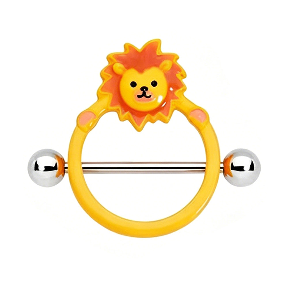 Cute Lion Nipple Ring Shield Piercing 14G Titanium Barbell Jewelry (1 Pair)