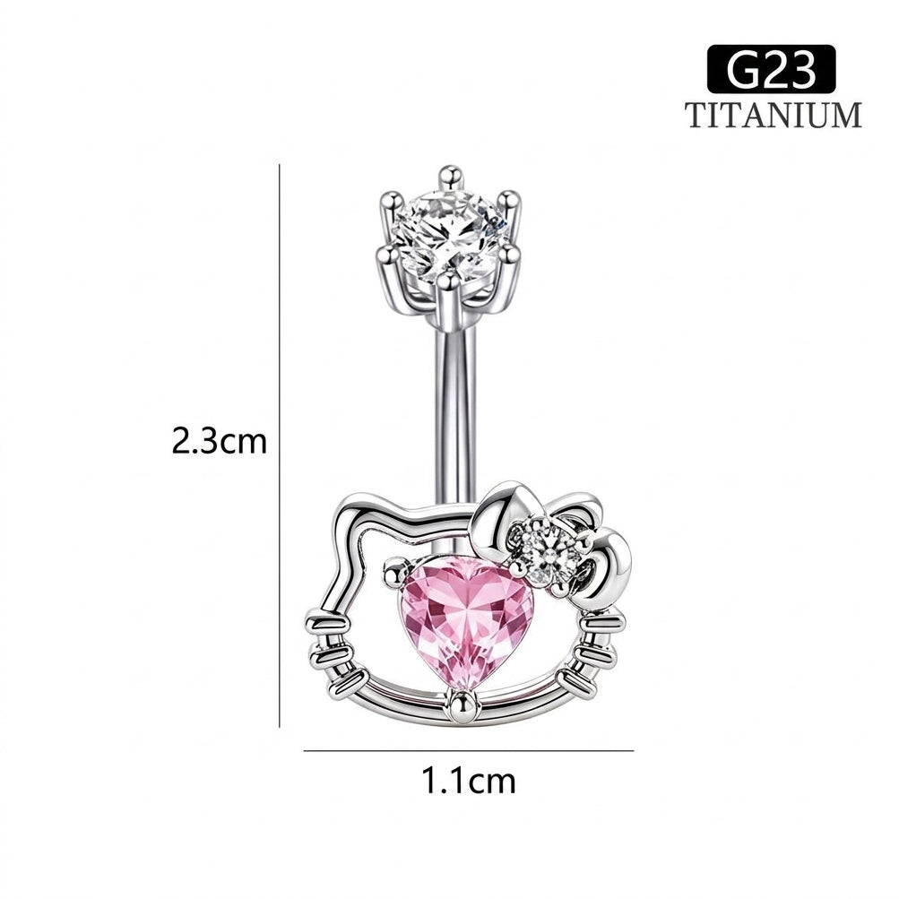 Size chart showing 2.3cm height and 1.1cm width for pink kitty belly button piercing