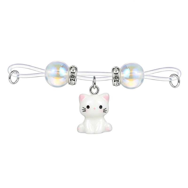 Cute white cat dangle non-pierced nipple clamp with iridescent beads