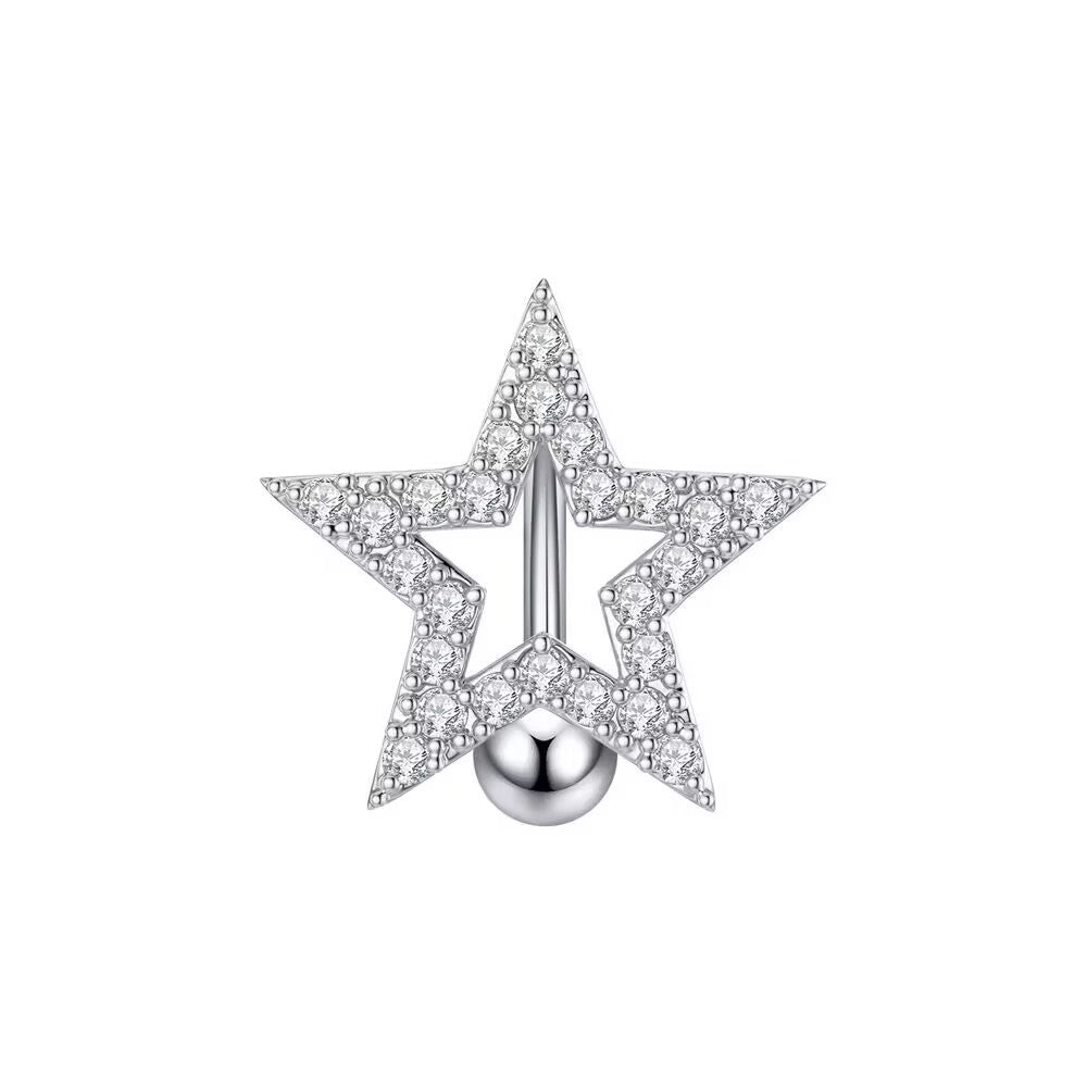 Dazzling five-point star reverse belly button ring with 10mm barbell length.