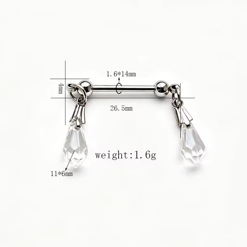 Dangle teardrop crystal charm nipple barbell piercing jewelry size chart.
