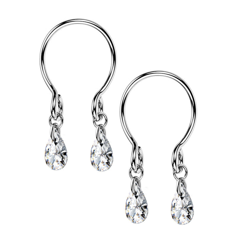 Elegant U-shaped nipple rings with dangling pear-cut teardrop cubic zirconia stones that catch the light beautifully.